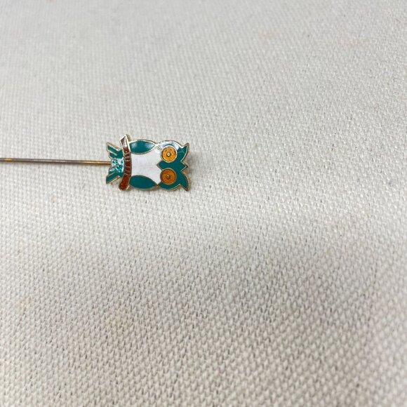 Cloisonne Enamel Owl Stick Pin Novelty Bird Vintage Gold-Tone Green - Picture 6 of 13